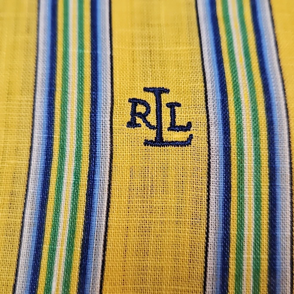 Lauren Ralph Lauren 100% Linen Button Up Shirt Women's XL Stripes Yellow - Picture 5 of 10